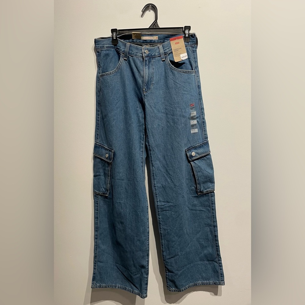 Levi's Superlow Loose Cargo Lightweight Jeans Women's 28X32 Blue NWT